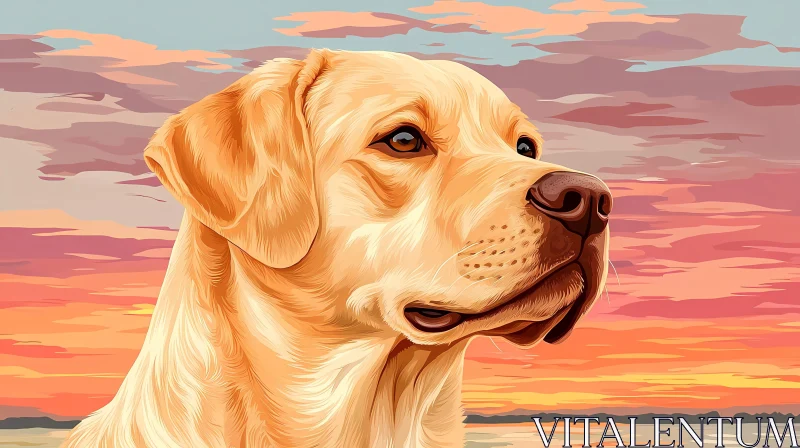 Golden Dog with Sunset AI Image