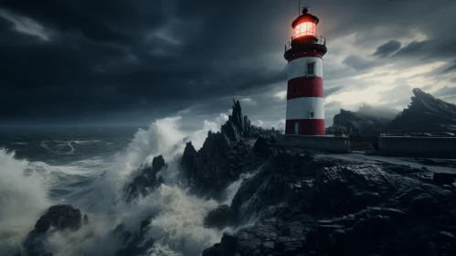 Moody Storm Lighthouse Landscape - Atmospheric Ocean Artwork