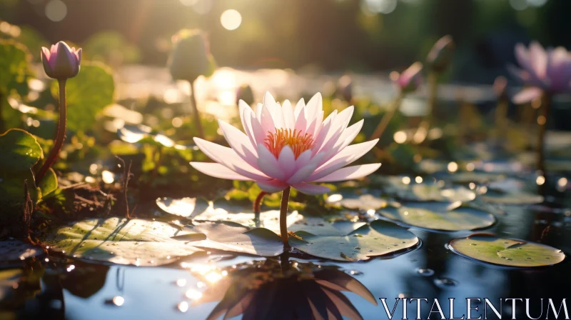 Sunlit Water Lily: A Serene Display of Nature's Beauty AI Image