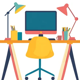 Stylish Office Desk Setup with Computer and Stationery