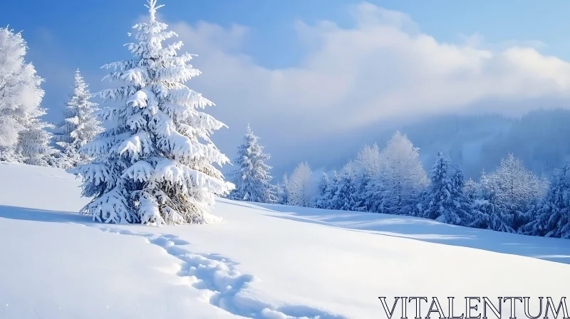 AI ART Winter Scenery with Snow-Covered Trees