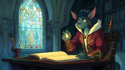 Furry Wizard in a Library