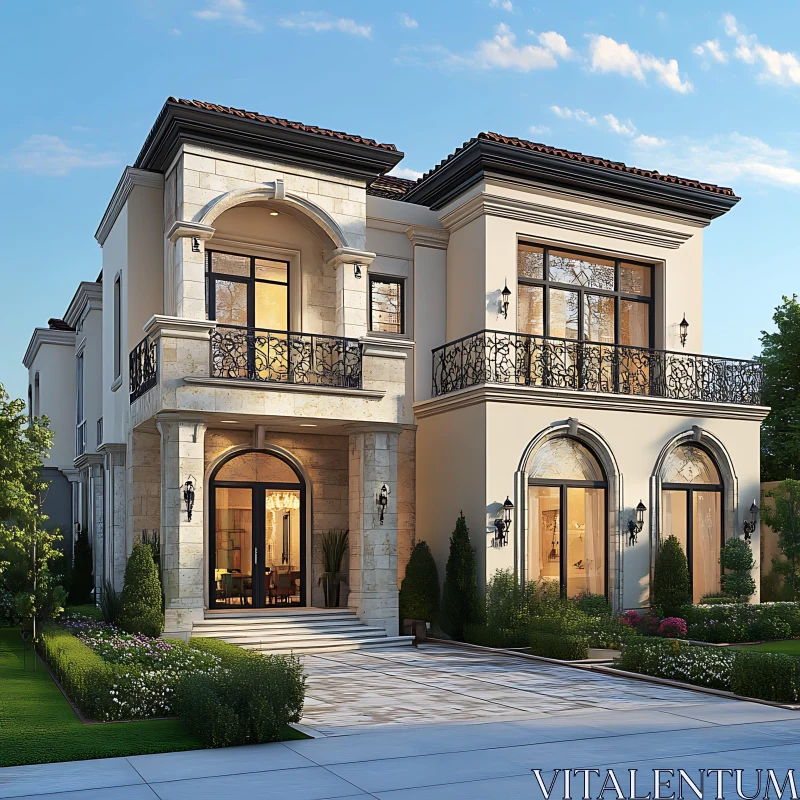 AI ART Elegant Modern Mansion Exterior with Stone Accents