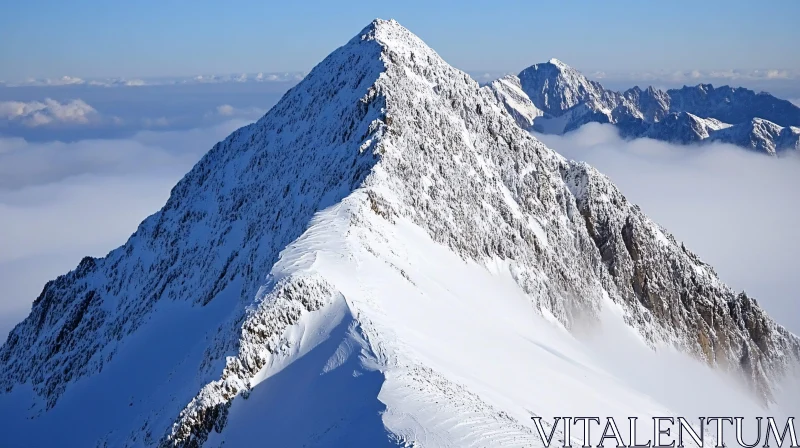 Snowy Summit Amidst Misty Peaks AI Image