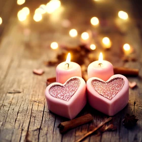 Love Candles on Wooden Surface