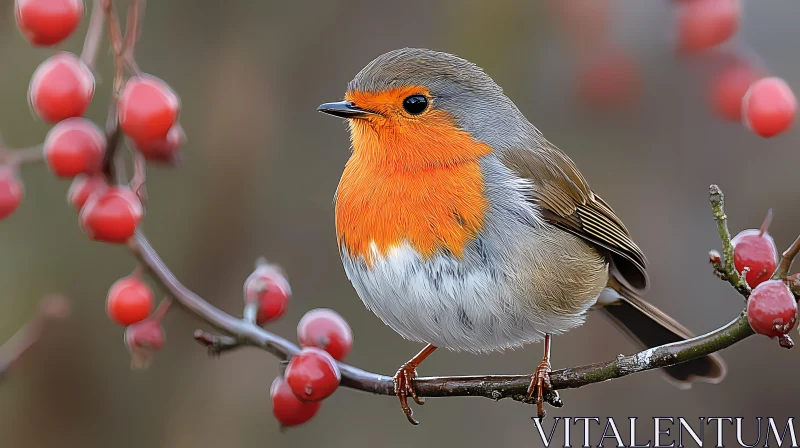 AI ART Robin on Berry-Laden Branch