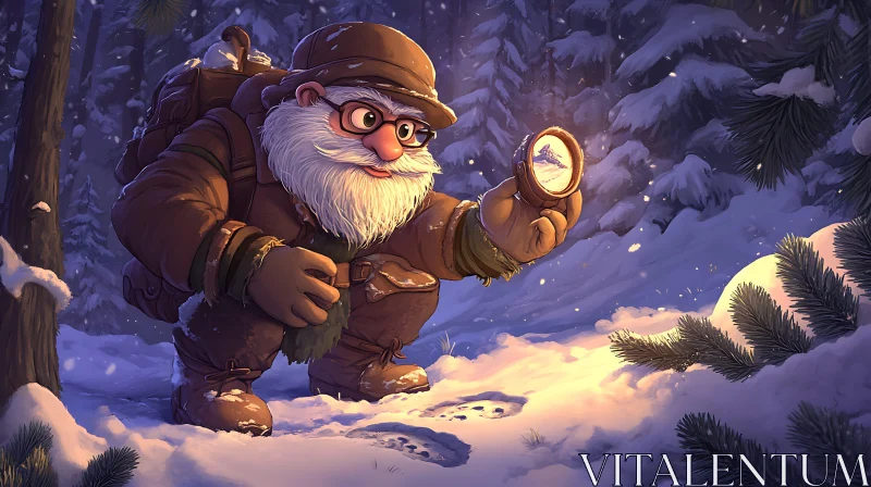 AI ART Winter Forest Character with Compass