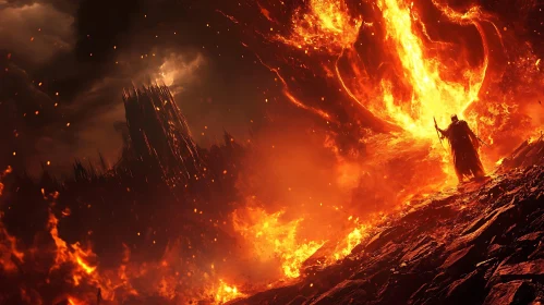 Desolate Inferno with Lone Figure