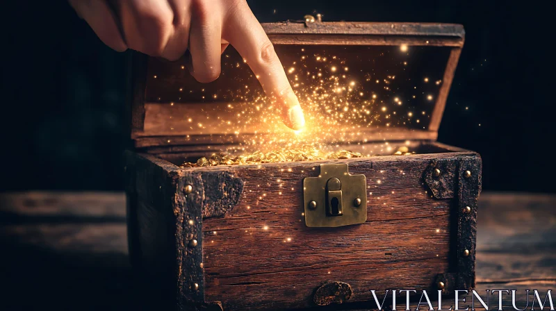 AI ART Vintage Treasure Chest with Finger Touch