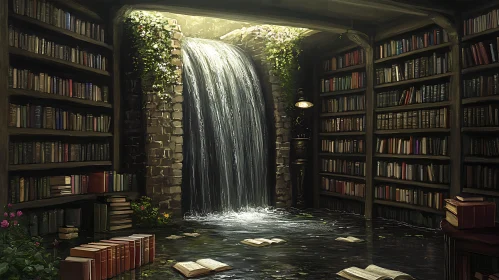 Waterfall in Library: A Reading Oasis