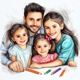 Family Portrait with Colored Pencils