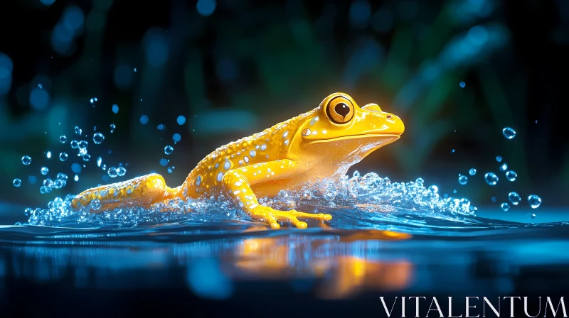 Yellow Frog in Moonlit Waters AI Image