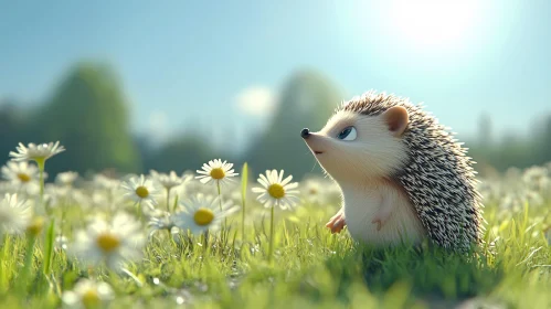 Hedgehog in Springtime Scenery