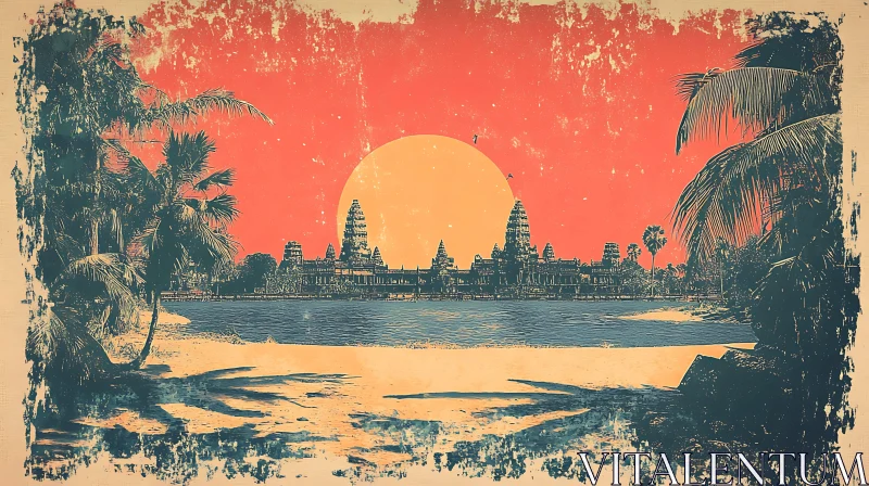 AI ART Vintage Angkor Wat Sunset