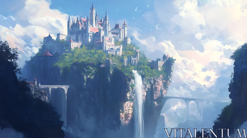 AI ART Fantasy Castle with Waterfall