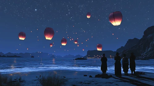 Floating Lanterns at Night