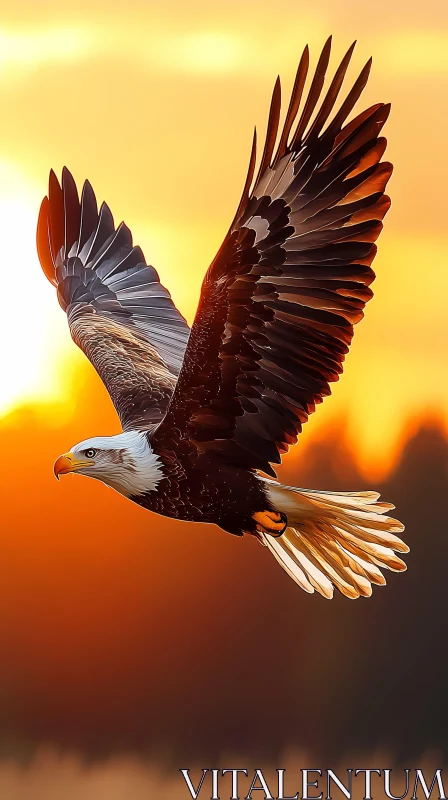 Eagle Soaring at Sunset AI Image