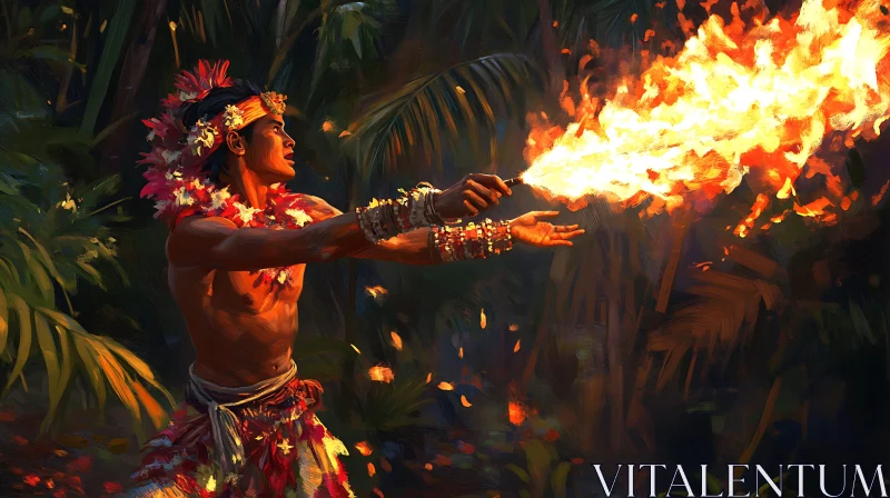 AI ART Man Dancing with Fire in Nature