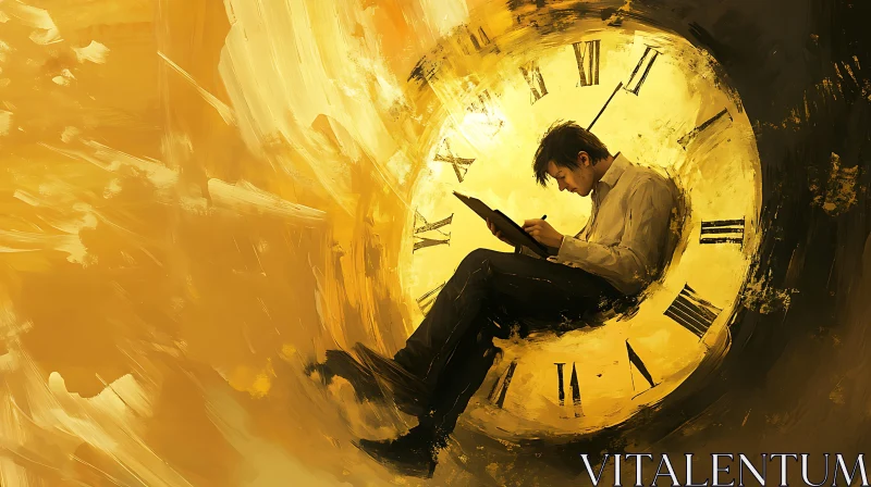 AI ART Man on Clock: Golden Hour Serenity