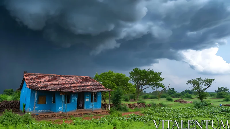 Rural Landscape with Approaching Storm AI Image