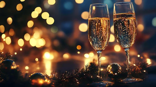 Holiday Champagne Celebration with Twinkling Lights