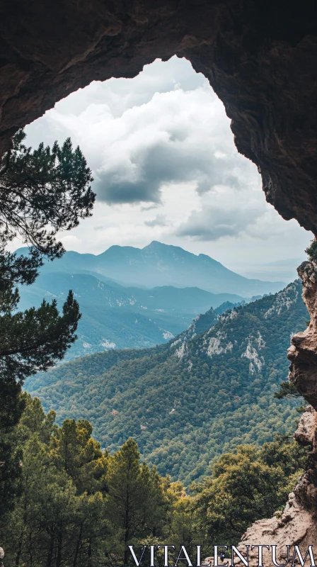 AI ART Mountain Vista Seen from a Cave