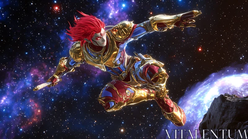 Soaring Warrior in Cosmic Armor AI Image