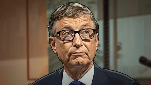 Bill Gates Rendered Portrait in Technology Background