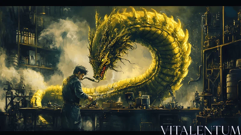 AI ART Man and Dragon: A Workshop Scene