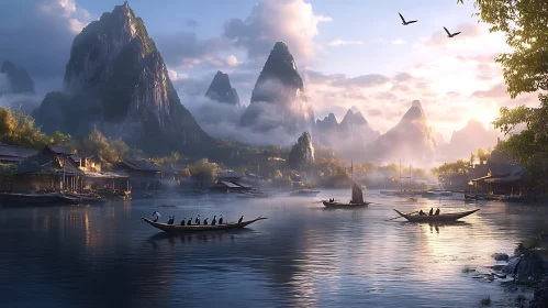 Misty Mountains and Tranquil Waters