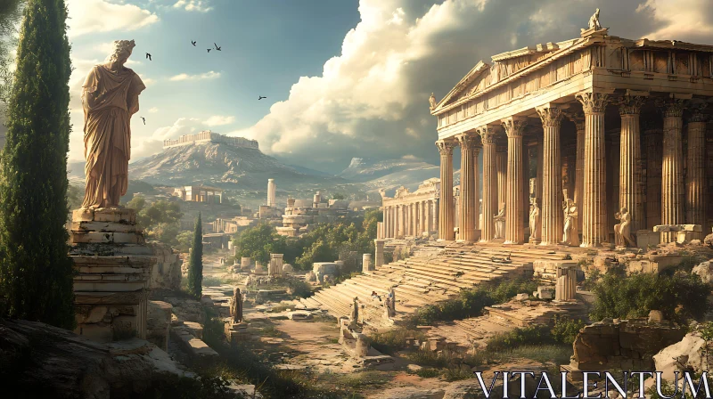 Historical Greek Temple and Statue AI Image