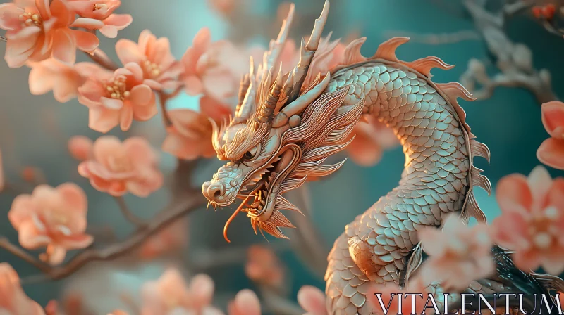 AI ART Mythical Dragon and Floral Display