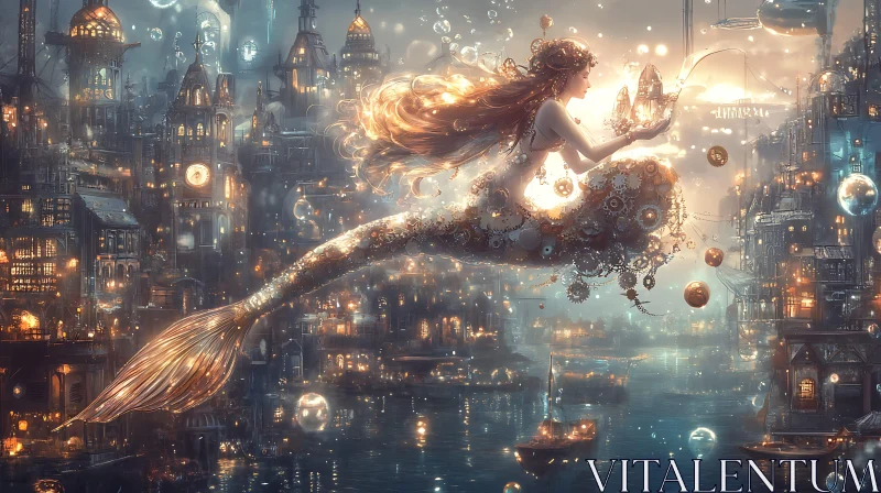 AI ART Mechanical Mermaid in Urban Fantasy