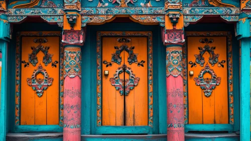 Vibrant Wooden Door with Intricate Details