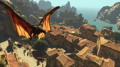 Aerial Dragon Flight Over Old Town