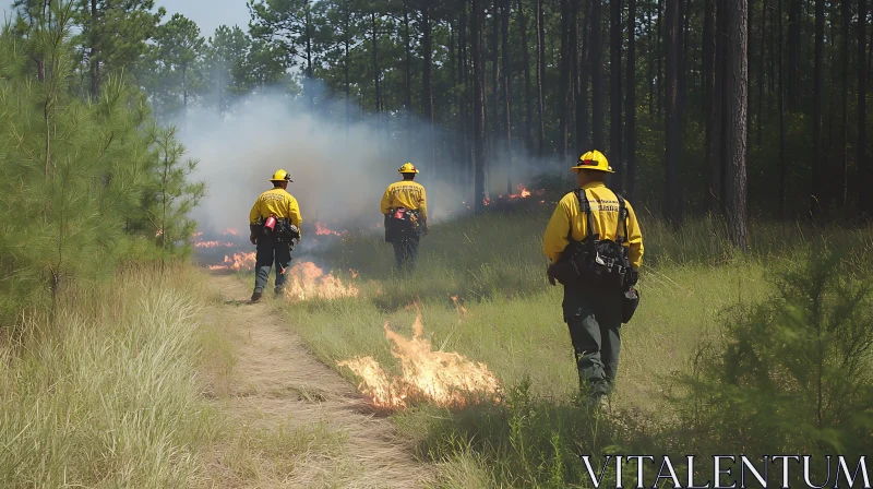 Forest Controlled Burn Managed by Firefighters AI Image