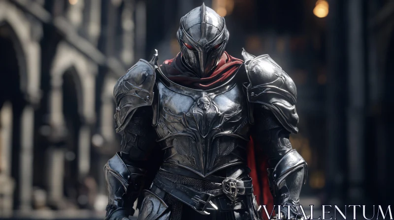 Silver Knight with Red Scarf AI Image