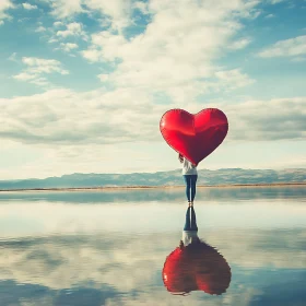 Red Heart Balloon on Water Surface