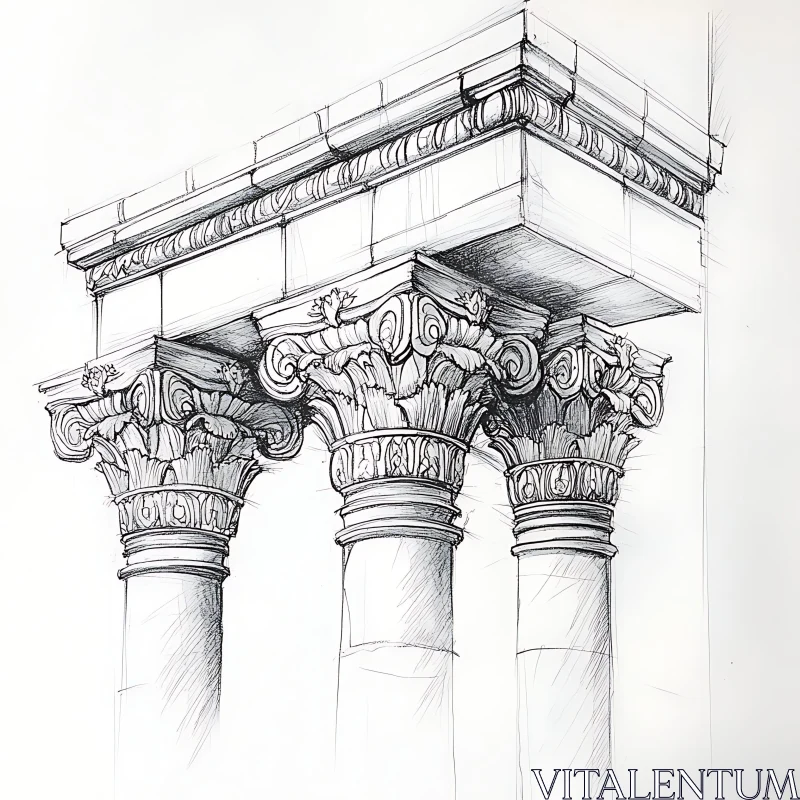 AI ART Detailed Columnar Architecture Drawing