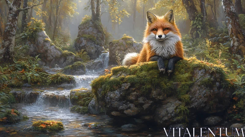 Peaceful Fox in Forest AI Image