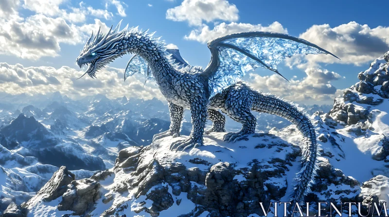 Frozen Dragon on Snowy Mountain AI Image