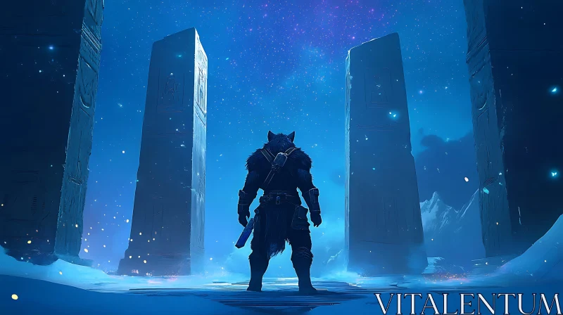 Mystical Monoliths and Wolf Warrior AI Image