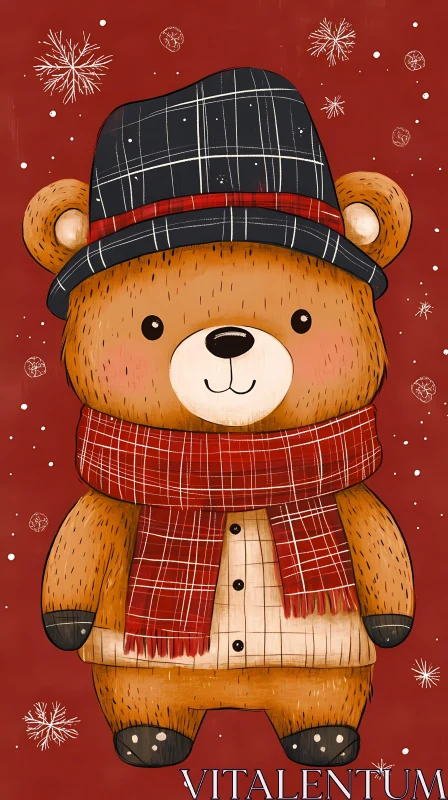 Charming Bear in Hat and Scarf AI Image