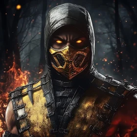 Golden Masked Warrior in Fire
