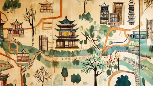 Whimsical Pagoda Cityscape Art