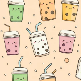 Kawaii Boba Tea Seamless Design