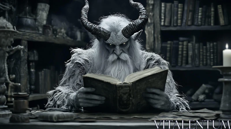 AI ART Horned Creature Reads Ancient Book