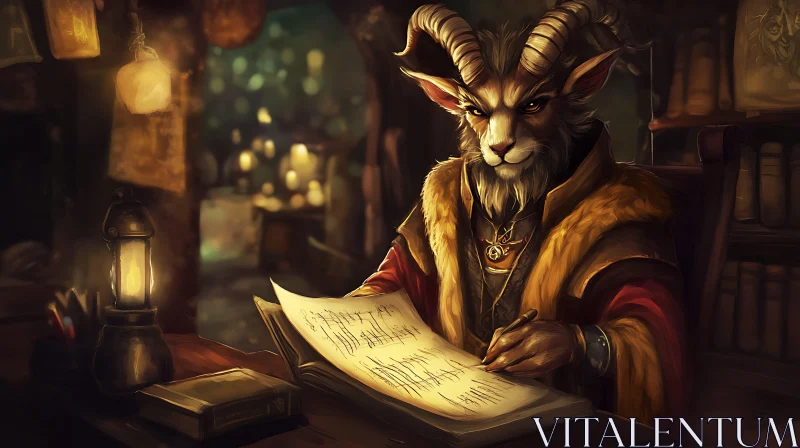 AI ART Anthropomorphic Goat Writing in Old Study