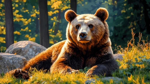 Serene Bear Resting in Woodland