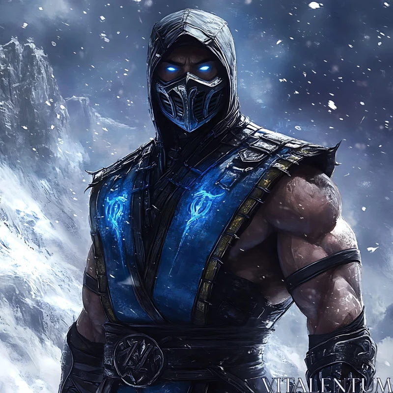 Mortal Kombat Character in Snowy Landscape AI Image